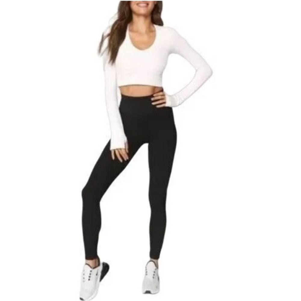 New SPIRITUAL GANGSTER Women's Black Ribbed High Waist Leggings Size M/L
